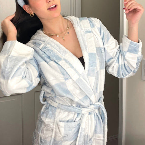 Blue & White Checkered Dream Robe - ESW Beauty