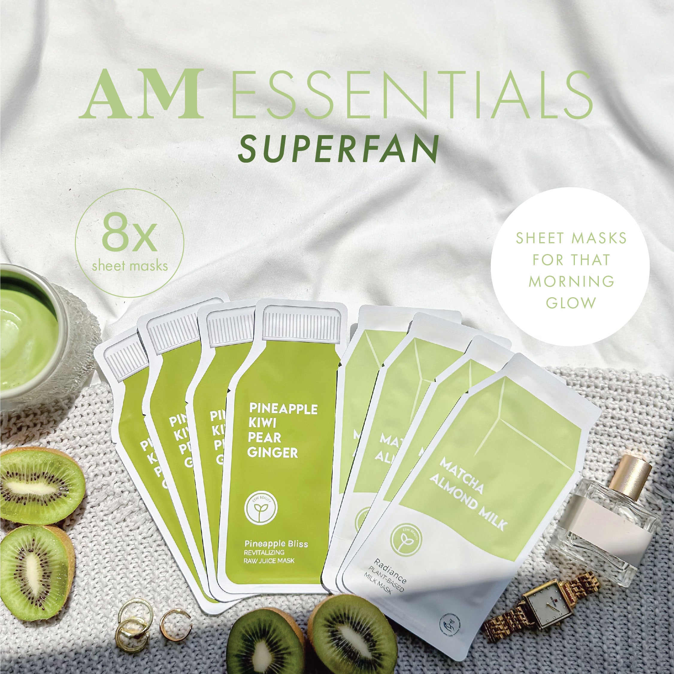 AM Essentials Superfan Sheet Masks For That Morning Glow ESW Beauty