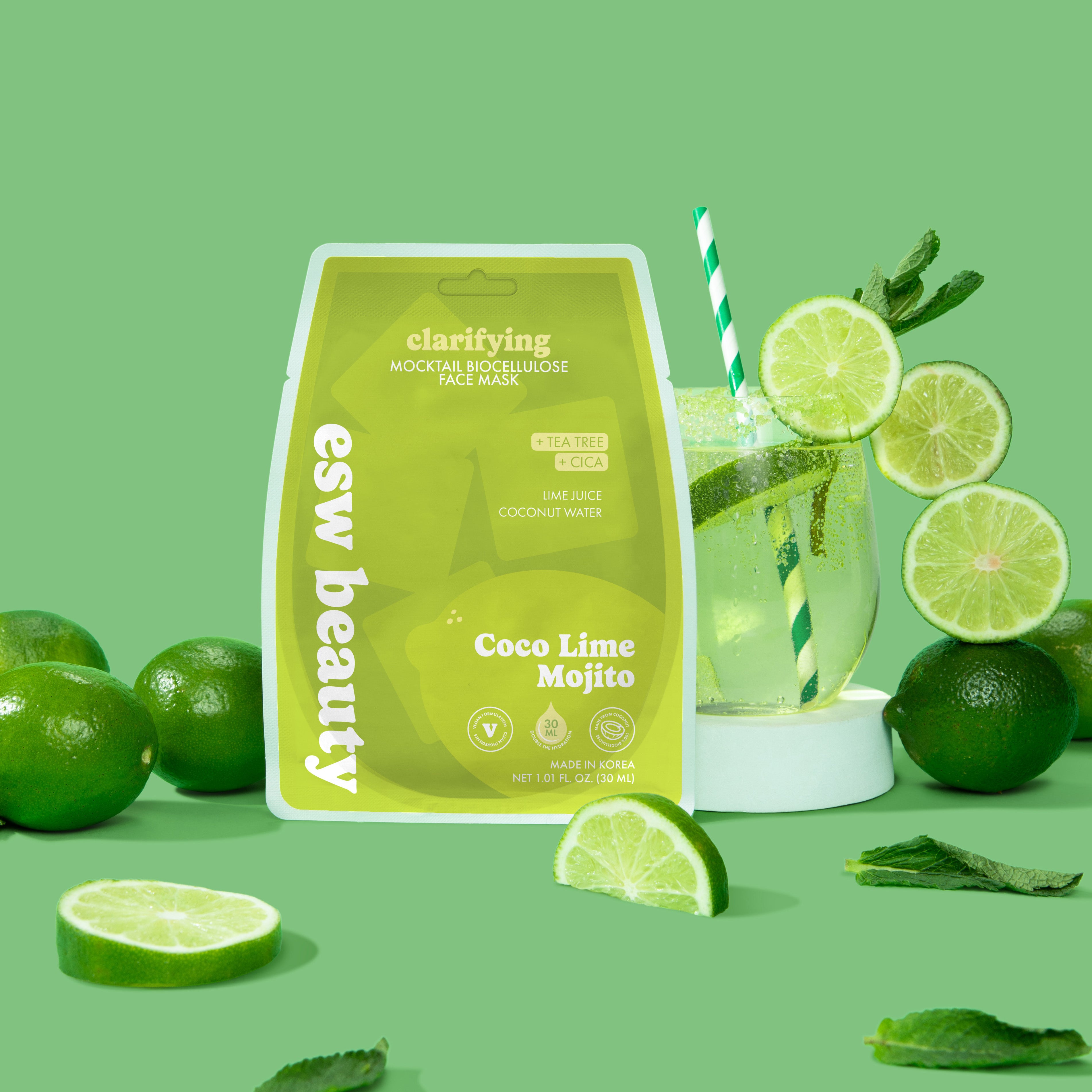新Prenom Assuran Mellow Mask 160g Coco Lime Mojito Clarifying Biocellulose Mocktail Mask | ESW Beauty