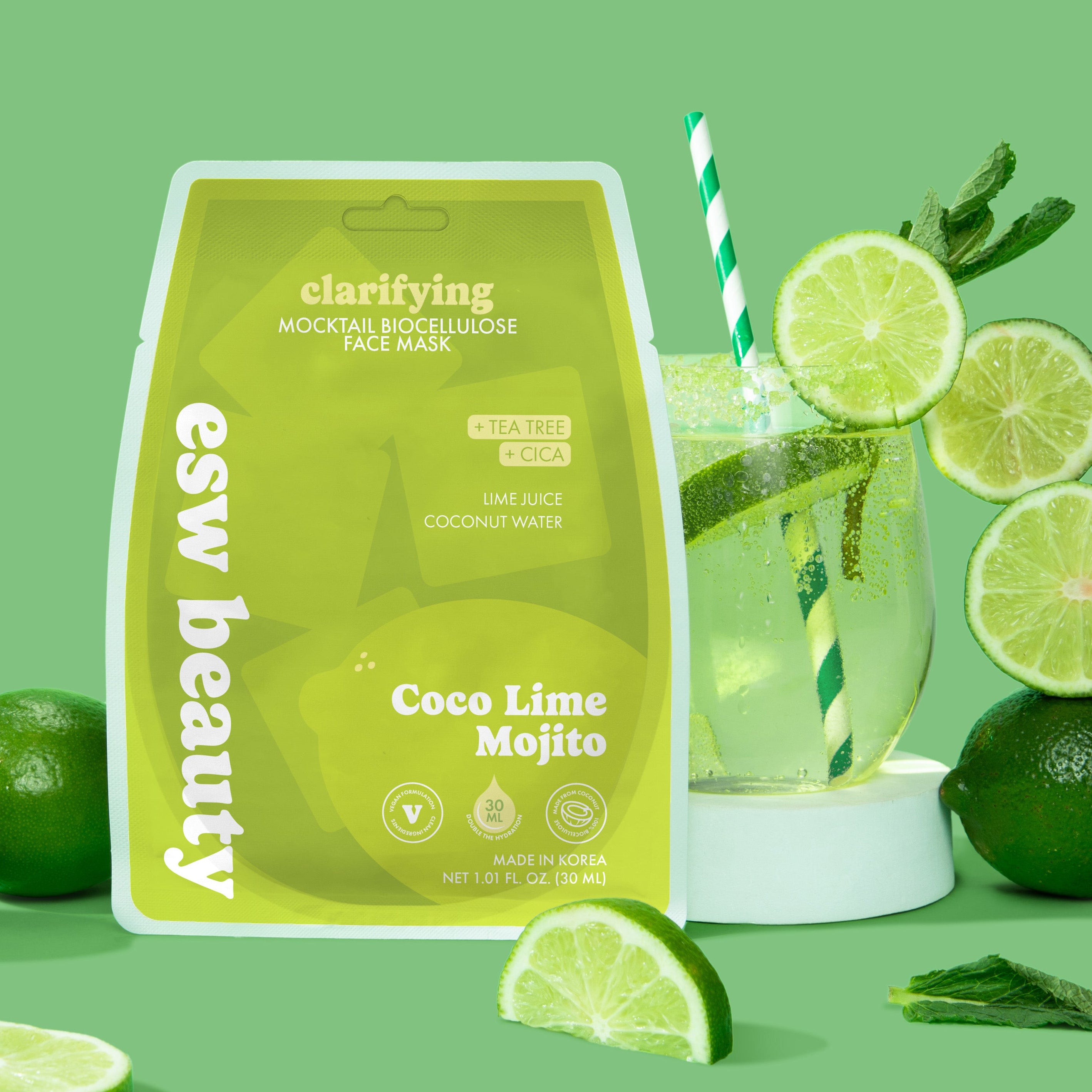 Coco Lime Mojito Clarifying Biocellulose Mocktail Mask - ESW Beauty