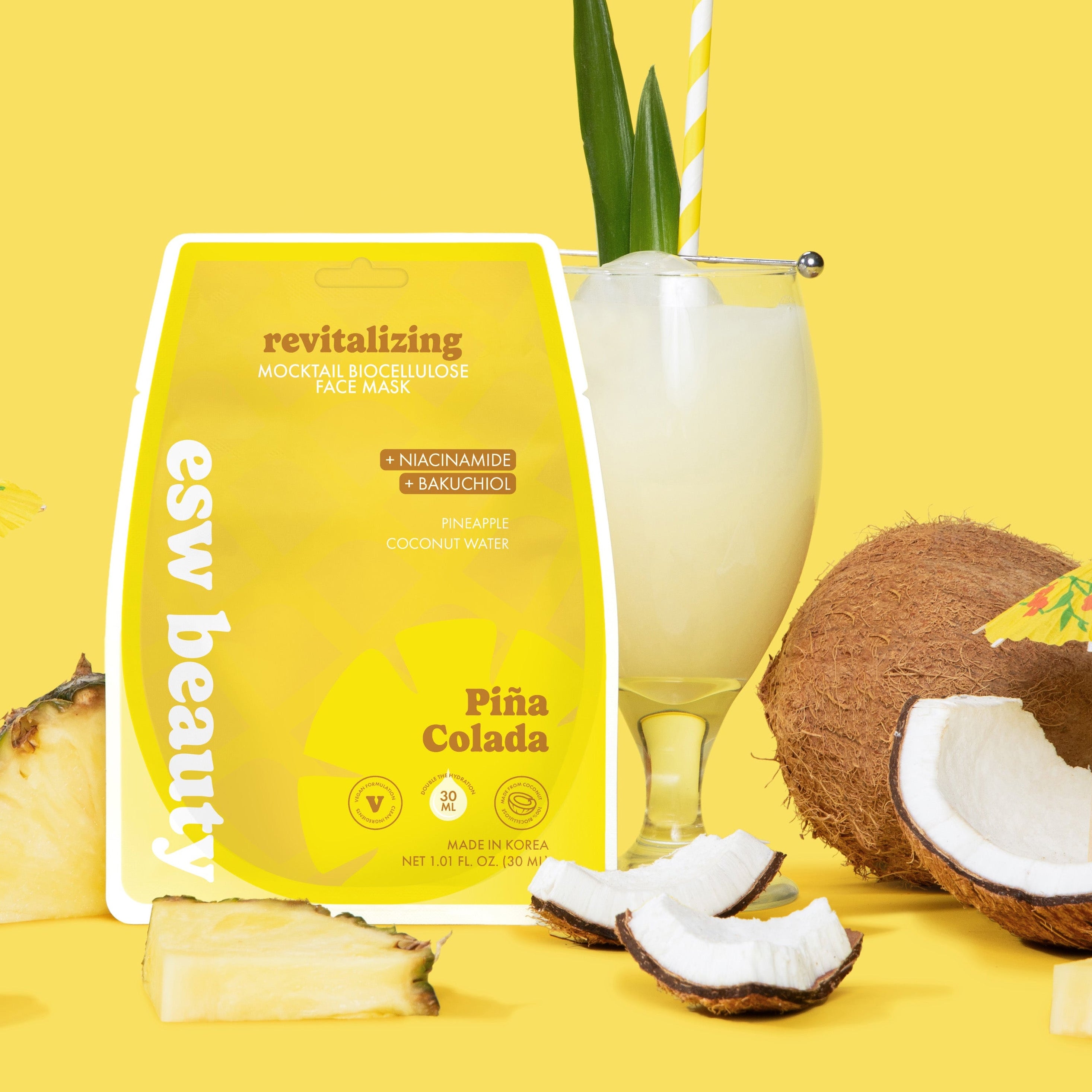 Piña Colada Revitalizing Biocellulose Mocktail Mask - ESW Beauty
