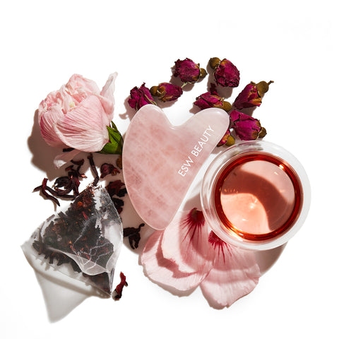 Hibiscus White Tea Rose Quartz Gua Sha - ESW Beauty